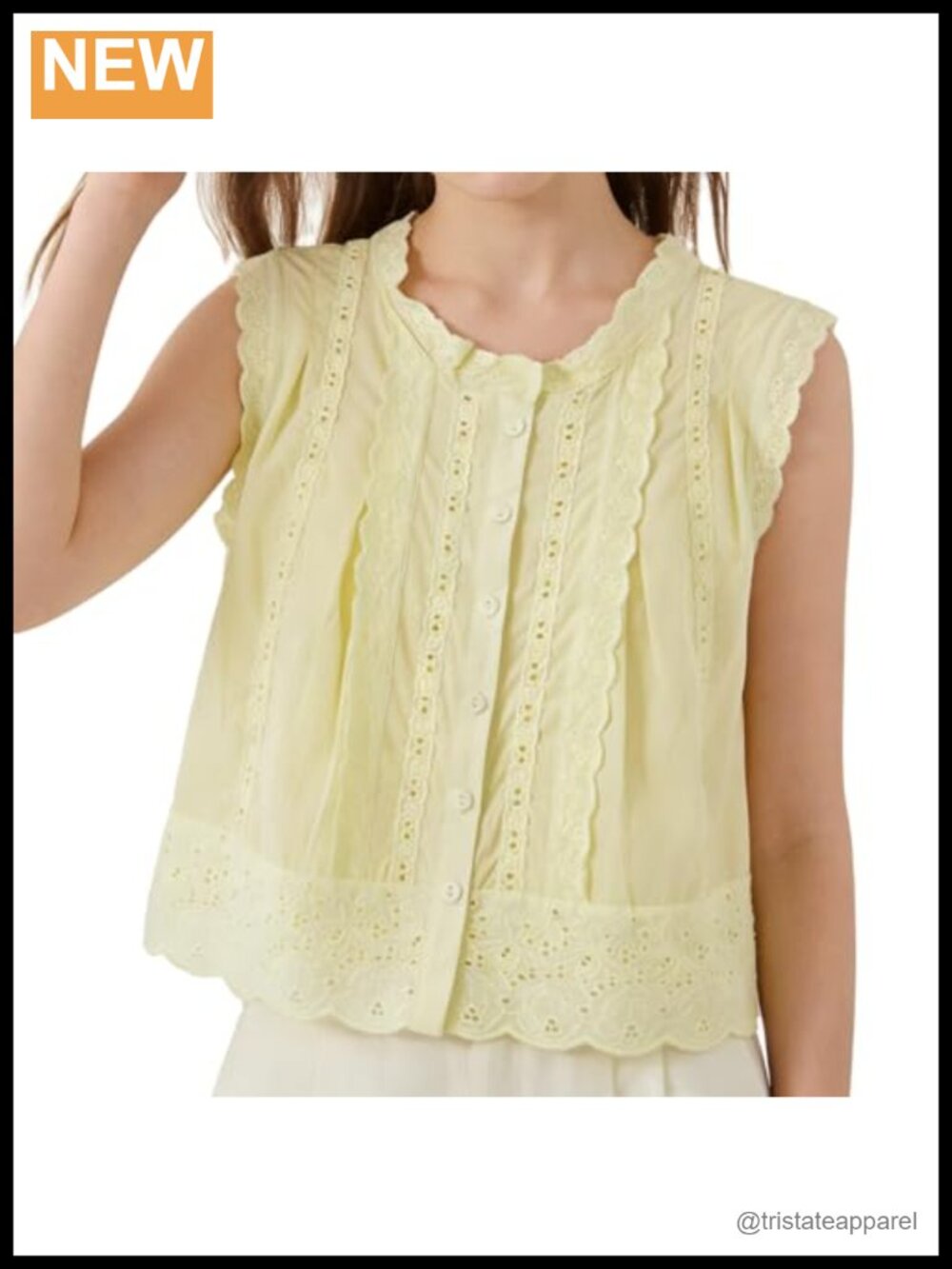 Women's Lace Trim Tank Top Boho Eyelet Sleeveless Blouse Cotton Summer